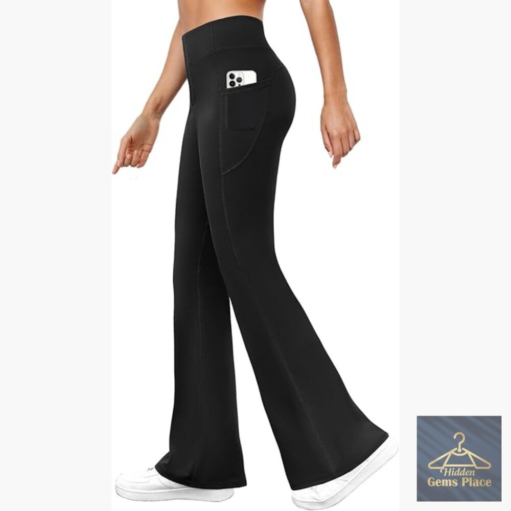 High Waisted Flare Leggings with Pockets Tummy Control Yoga Pants